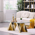 Modern Coffee Table Clear Tempered Glass Living Room Coffee Table with Geometric Base