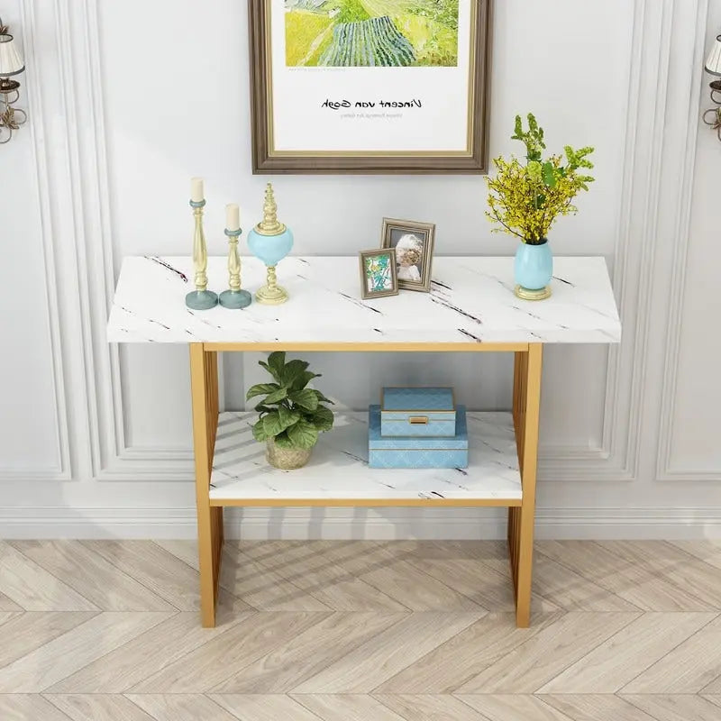 Modern 42-Inch Console/Accent Table with Geometric Metal Legs