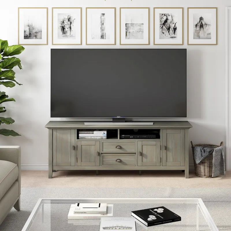 WYNDENHALL Mansfield SOLID WOOD 72 inch Wide Transitional TV Media Stand For TVs up to 80 inches - 72 W x 16.5 D x 26 H