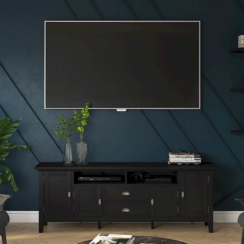 WYNDENHALL Mansfield SOLID WOOD 72 inch Wide Transitional TV Media Stand For TVs up to 80 inches - 72 W x 16.5 D x 26 H