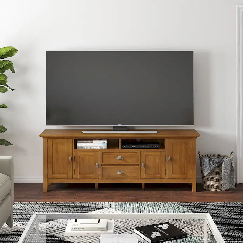 WYNDENHALL Mansfield SOLID WOOD 72 inch Wide Transitional TV Media Stand For TVs up to 80 inches - 72 W x 16.5 D x 26 H