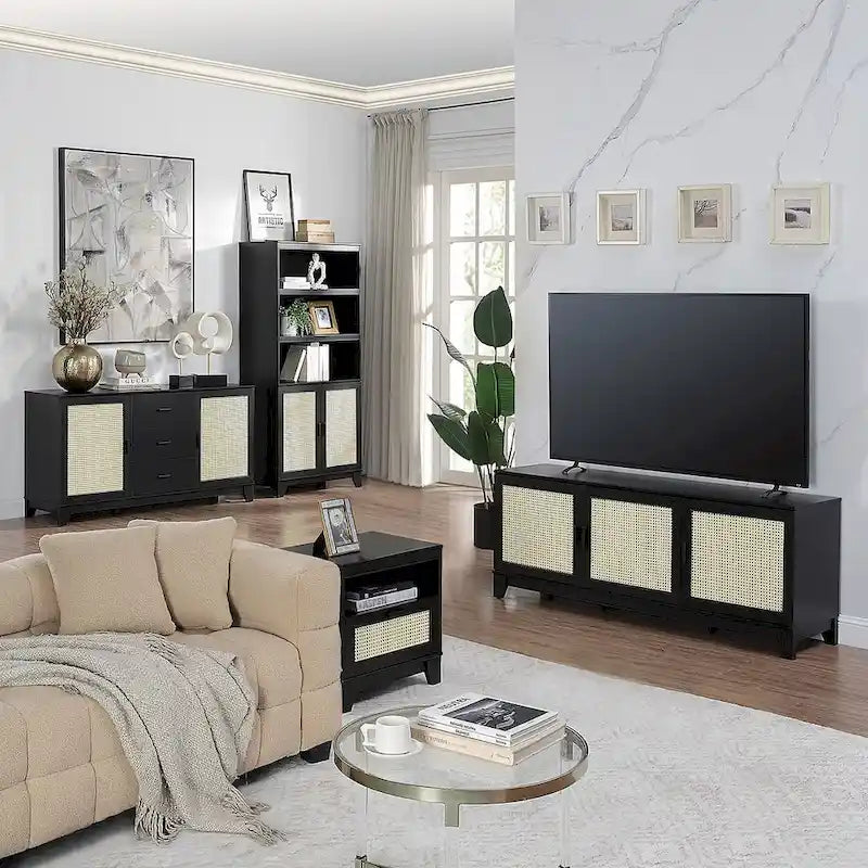 Manhattan Comfort Sheridan 62.99 In. Modern Cane Media Cabinet Console