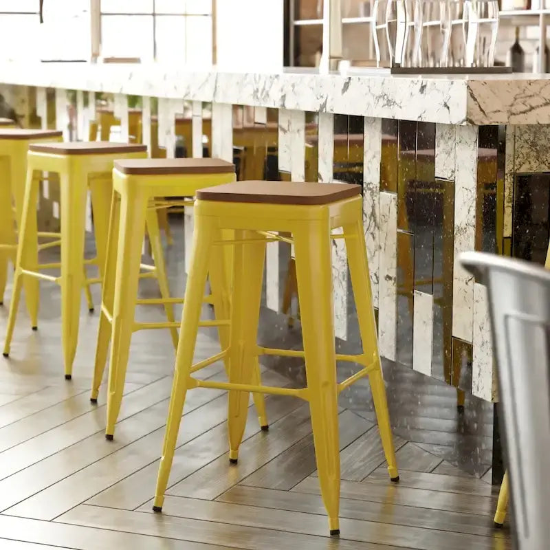 Indoor/Outdoor Backless Bar Stool with Poly Resin Seat