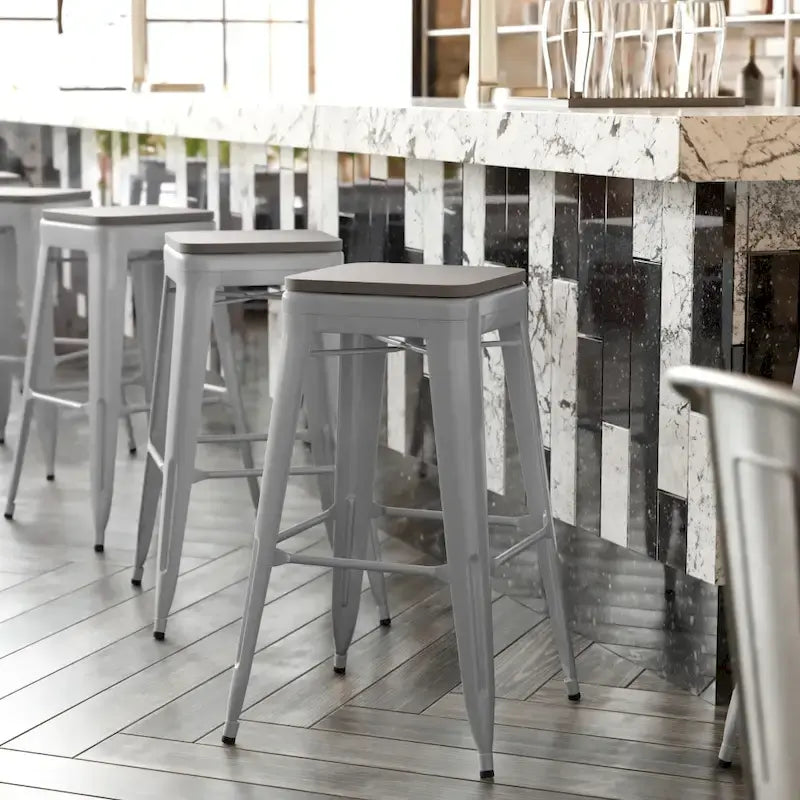 Indoor/Outdoor Backless Bar Stool with Poly Resin Seat