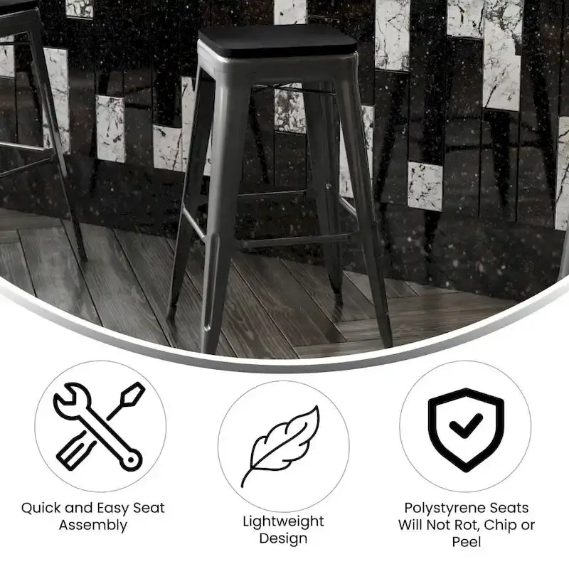 Indoor/Outdoor Backless Bar Stool with Poly Resin Seat