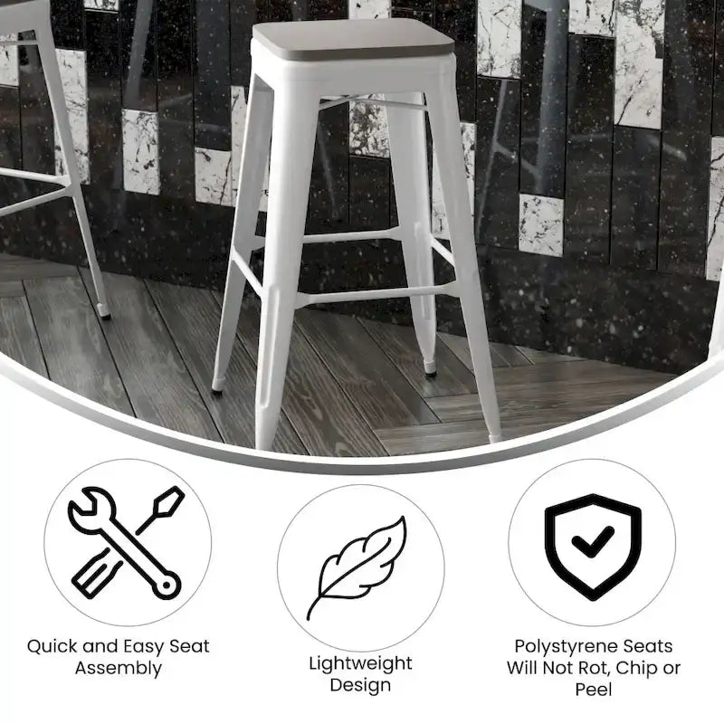 Indoor/Outdoor Backless Bar Stool with Poly Resin Seat