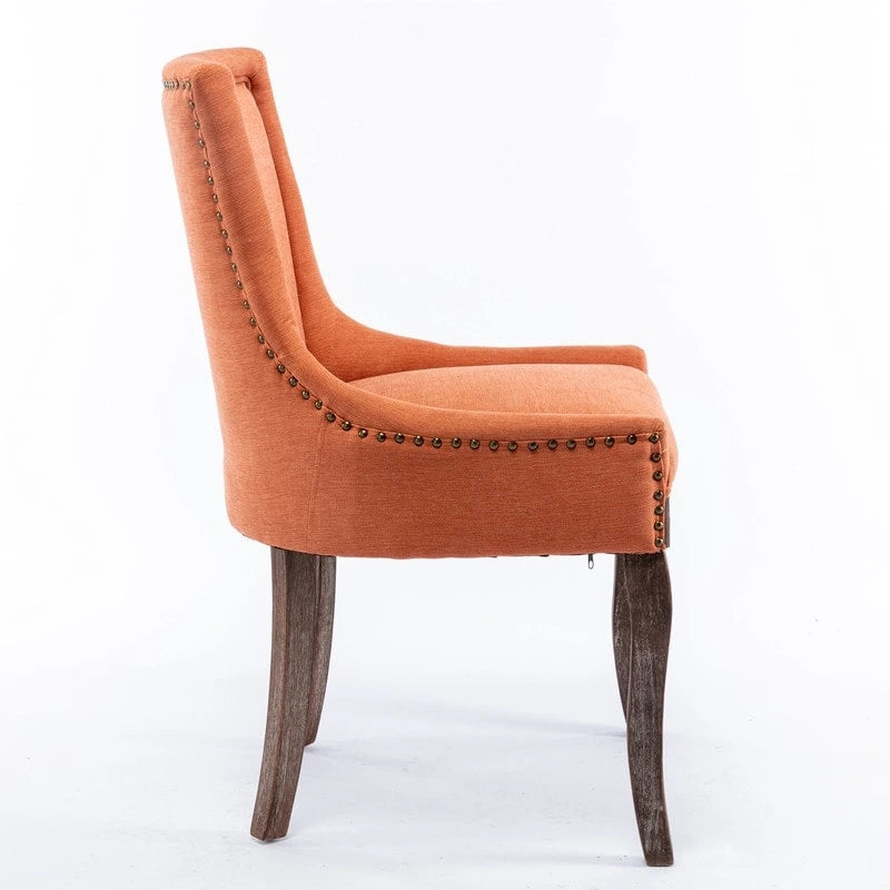 Grondin French Country Vintage Style Dining Chair Set of 2 with Linen Upholstery and Nail Head Trim Details
