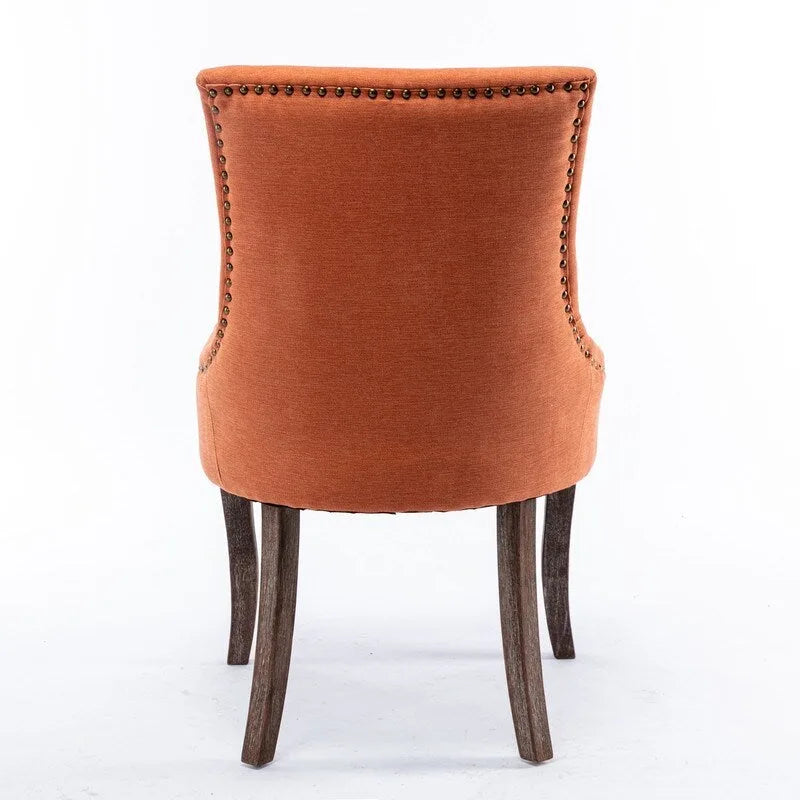Grondin French Country Vintage Style Dining Chair Set of 2 with Linen Upholstery and Nail Head Trim Details