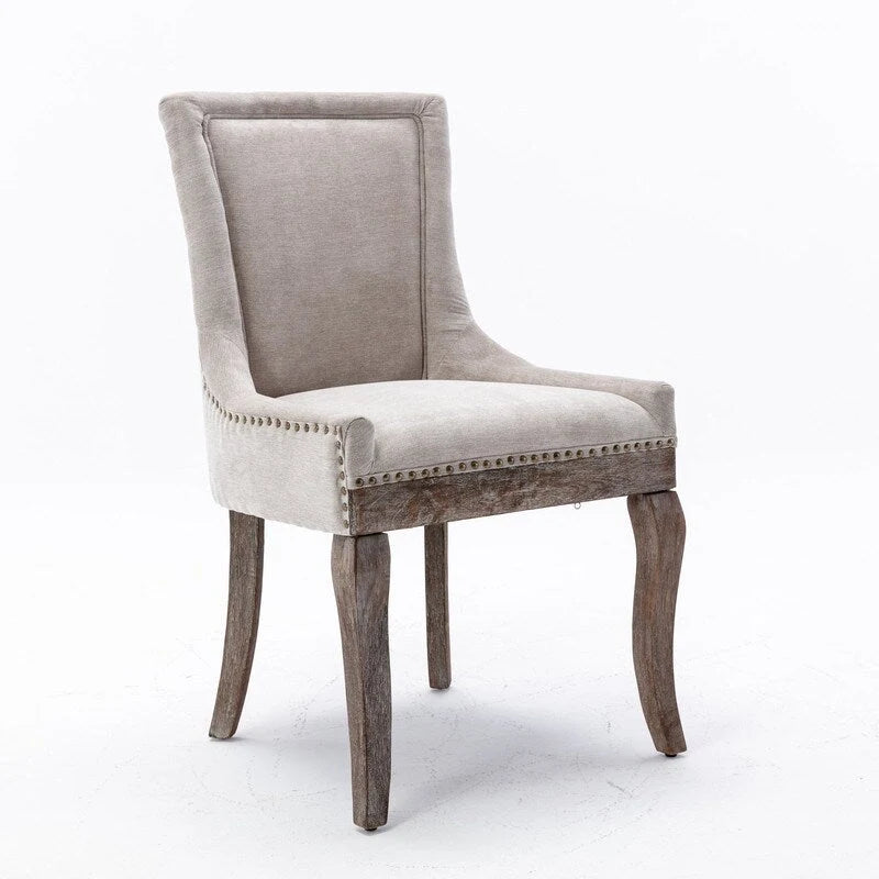 Grondin French Country Vintage Style Dining Chair Set of 2 with Linen Upholstery and Nail Head Trim Details