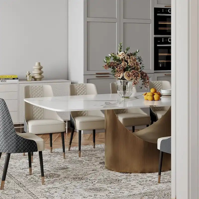 Modern Dining Table with Rectangular Sintered Stone Tabletop, Carbon Steel Leg, Minimalist Kitchen Dining Room Table