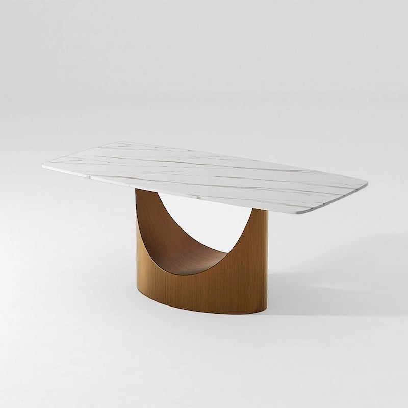 Modern Dining Table with Rectangular Sintered Stone Tabletop, Carbon Steel Leg, Minimalist Kitchen Dining Room Table