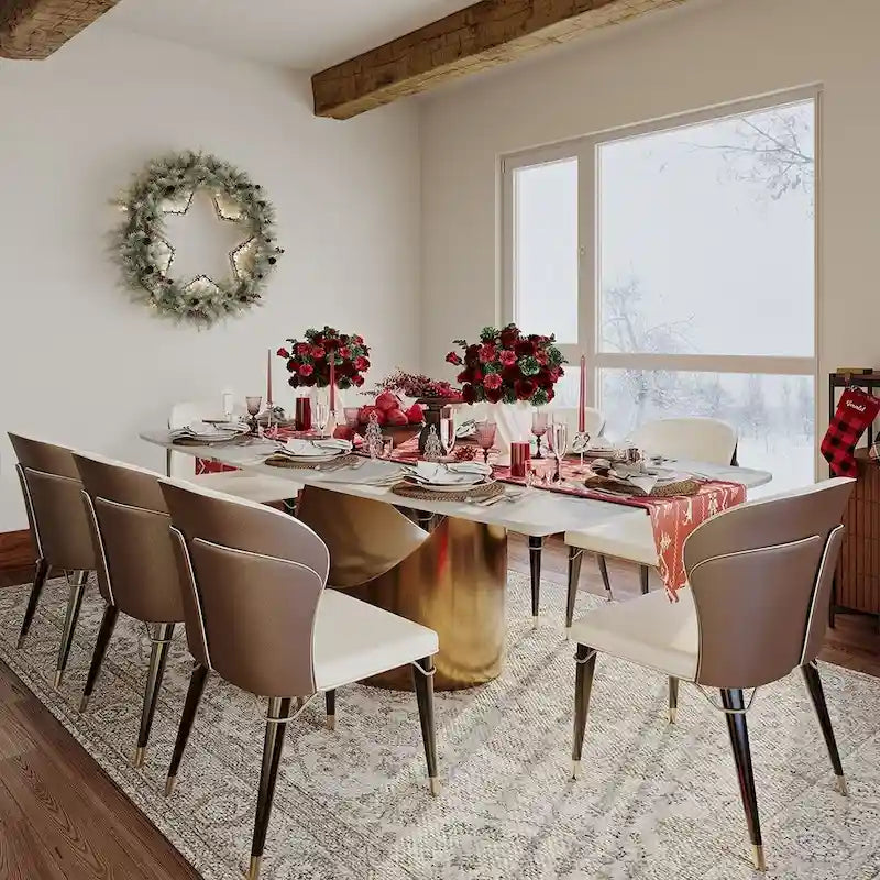 Modern Dining Table with Rectangular Sintered Stone Tabletop, Carbon Steel Leg, Minimalist Kitchen Dining Room Table