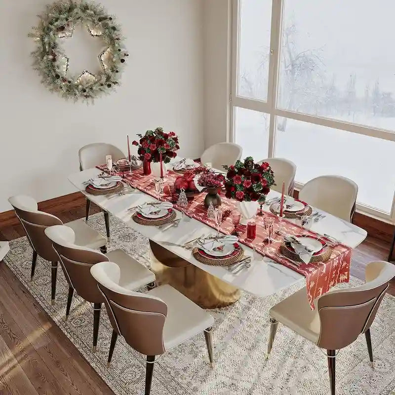 Modern Dining Table with Rectangular Sintered Stone Tabletop, Carbon Steel Leg, Minimalist Kitchen Dining Room Table