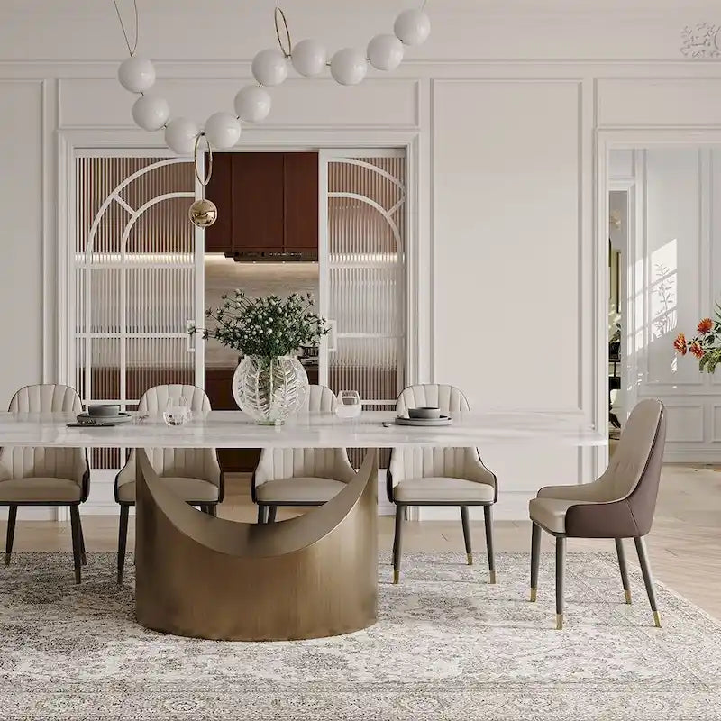 Modern Dining Table with Rectangular Sintered Stone Tabletop, Carbon Steel Leg, Minimalist Kitchen Dining Room Table