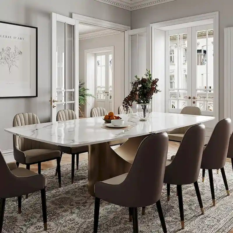 Modern Dining Table with Rectangular Sintered Stone Tabletop, Carbon Steel Leg, Minimalist Kitchen Dining Room Table