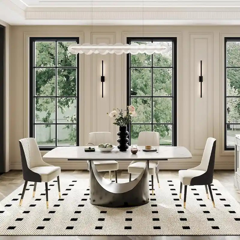 Modern Dining Table with Rectangular Sintered Stone Tabletop, Carbon Steel Leg, Minimalist Kitchen Dining Room Table