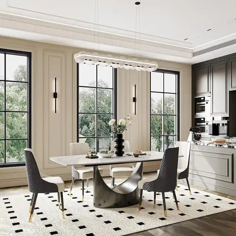 Modern Dining Table with Rectangular Sintered Stone Tabletop, Carbon Steel Leg, Minimalist Kitchen Dining Room Table