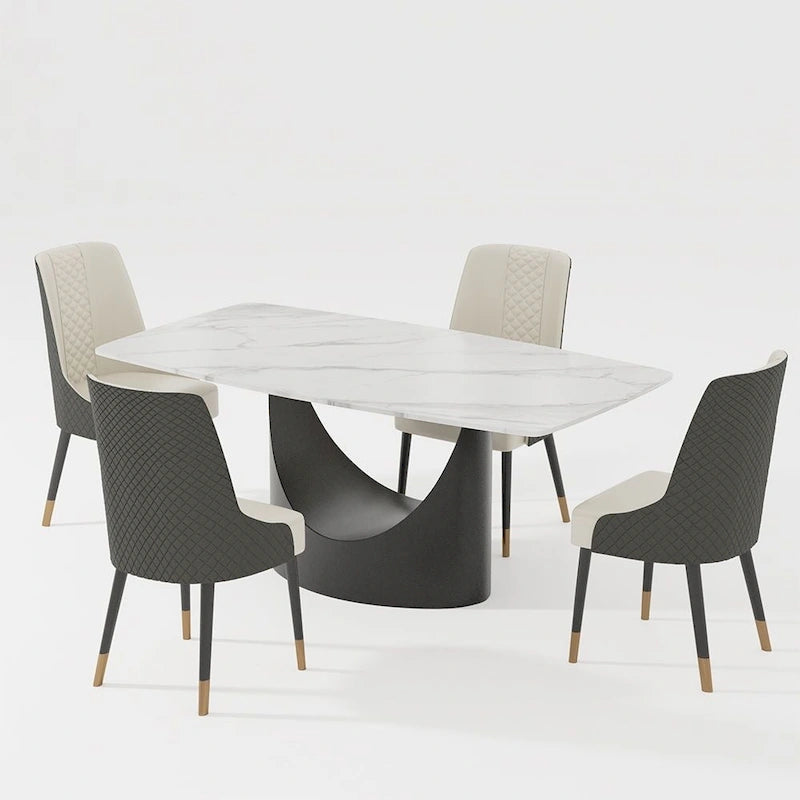Modern Dining Table with Rectangular Sintered Stone Tabletop, Carbon Steel Leg, Minimalist Kitchen Dining Room Table