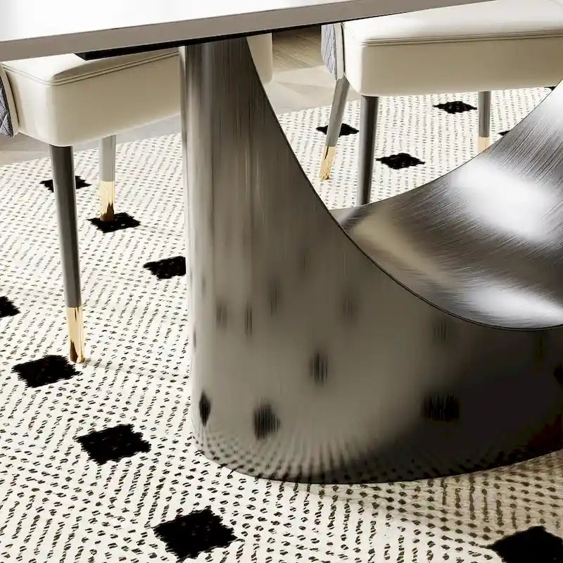 Modern Dining Table with Rectangular Sintered Stone Tabletop, Carbon Steel Leg, Minimalist Kitchen Dining Room Table