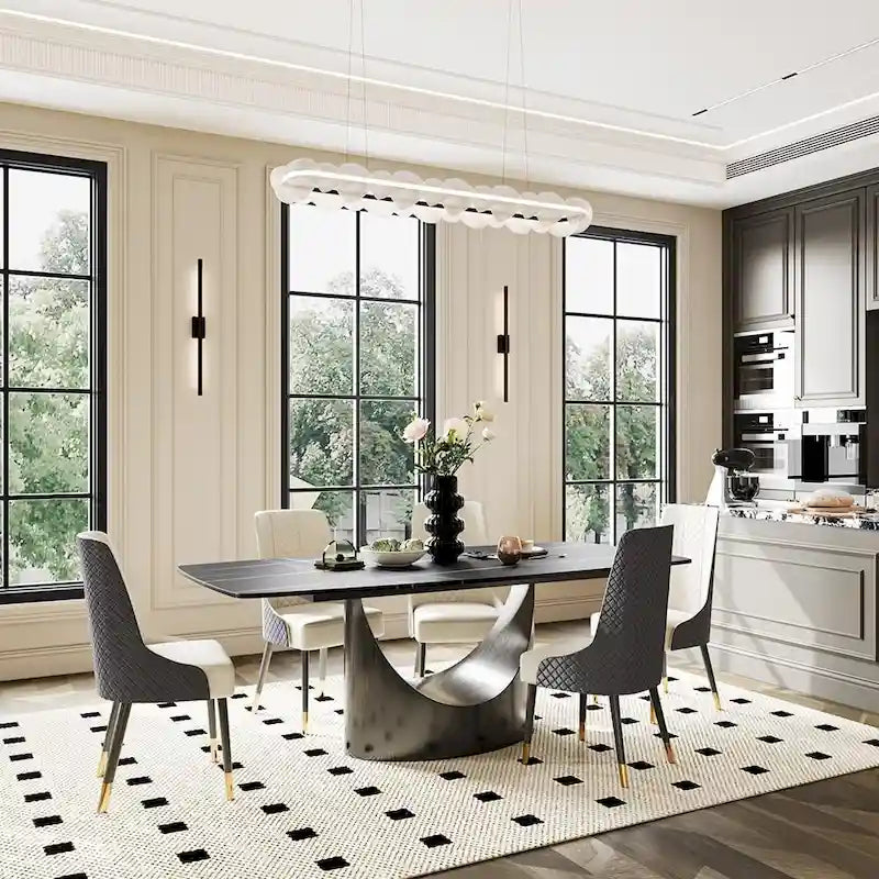 Modern Dining Table with Rectangular Sintered Stone Tabletop, Carbon Steel Leg, Minimalist Kitchen Dining Room Table