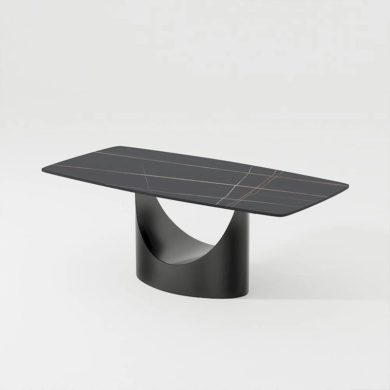 Modern Dining Table with Rectangular Sintered Stone Tabletop, Carbon Steel Leg, Minimalist Kitchen Dining Room Table