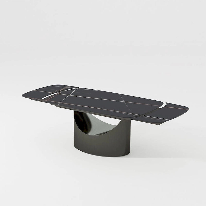 Modern Dining Table with Rectangular Sintered Stone Tabletop, Carbon Steel Leg, Minimalist Kitchen Dining Room Table