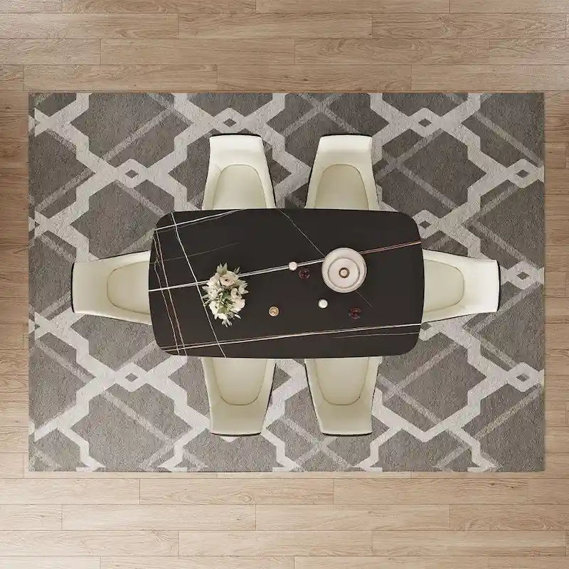 Modern Dining Table with Rectangular Sintered Stone Tabletop, Carbon Steel Leg, Minimalist Kitchen Dining Room Table