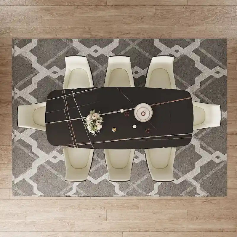 Modern Dining Table with Rectangular Sintered Stone Tabletop, Carbon Steel Leg, Minimalist Kitchen Dining Room Table