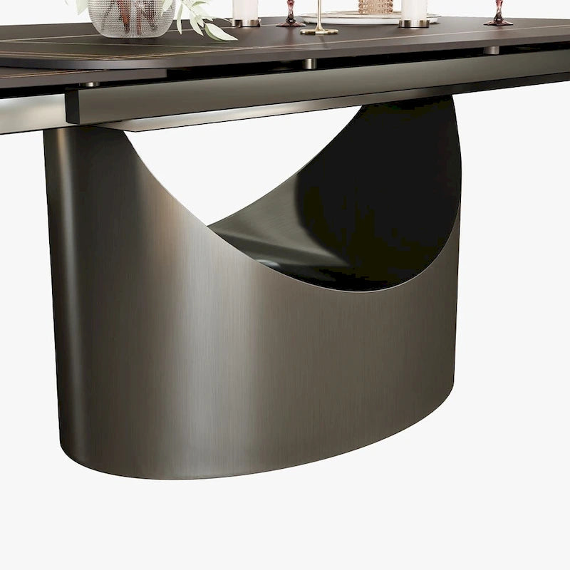 Modern Dining Table with Rectangular Sintered Stone Tabletop, Carbon Steel Leg, Minimalist Kitchen Dining Room Table
