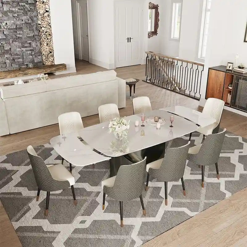 Modern Dining Table with Rectangular Sintered Stone Tabletop, Carbon Steel Leg, Minimalist Kitchen Dining Room Table