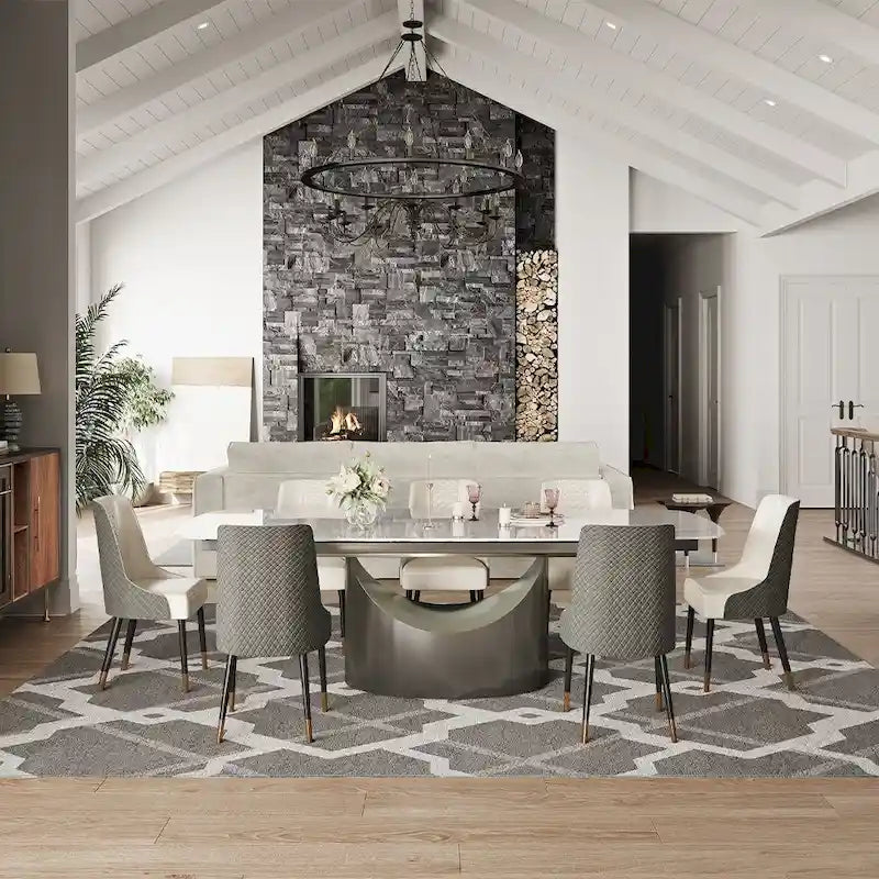 Modern Dining Table with Rectangular Sintered Stone Tabletop, Carbon Steel Leg, Minimalist Kitchen Dining Room Table