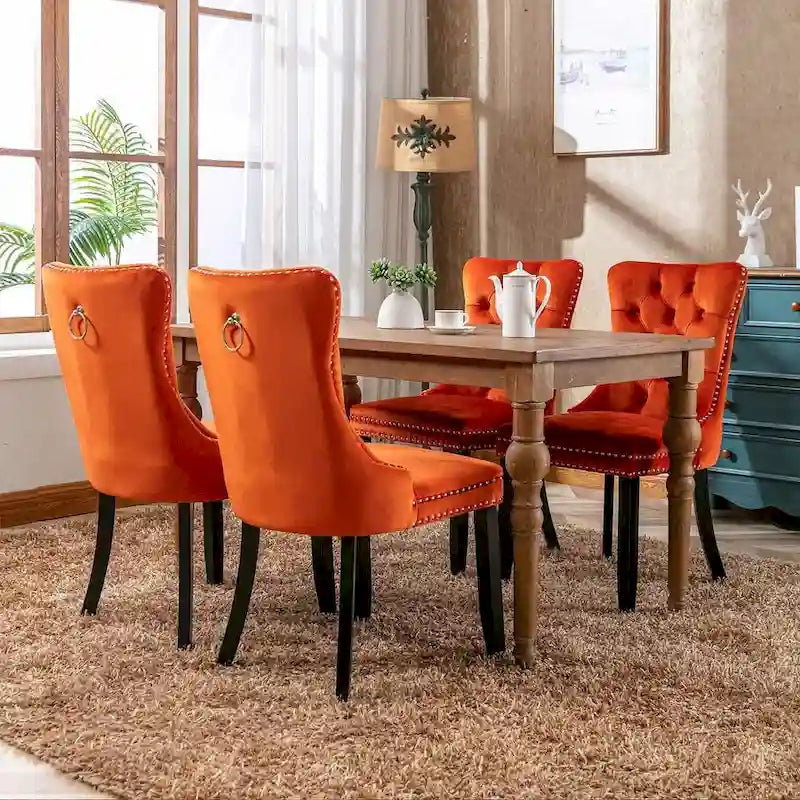 Tufted Solid Wood Contemporary Velvet Upholstered Dining Chairs with Nailhead Trim & Wood Legs, 2-Pcs Set