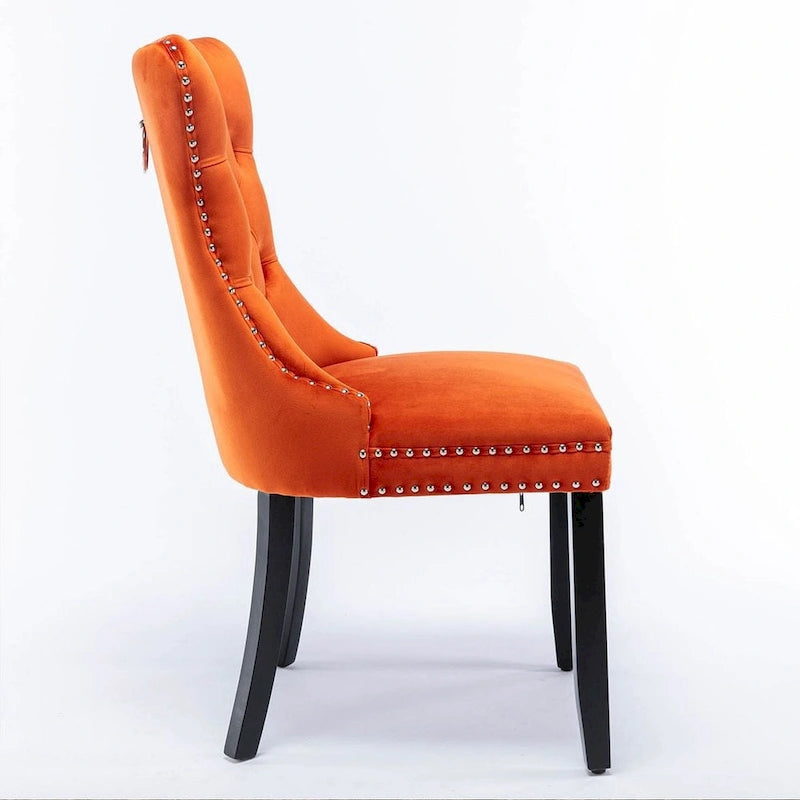 Tufted Solid Wood Contemporary Velvet Upholstered Dining Chairs with Nailhead Trim & Wood Legs, 2-Pcs Set