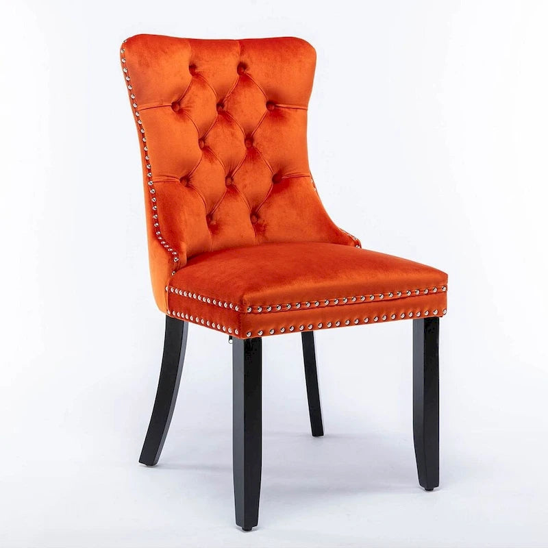 Tufted Solid Wood Contemporary Velvet Upholstered Dining Chairs with Nailhead Trim & Wood Legs, 2-Pcs Set