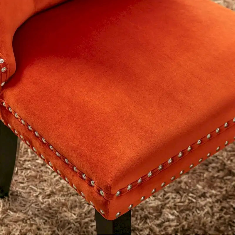 Tufted Solid Wood Contemporary Velvet Upholstered Dining Chairs with Nailhead Trim & Wood Legs, 2-Pcs Set