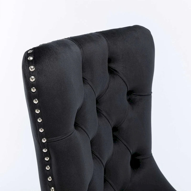 Tufted Solid Wood Contemporary Velvet Upholstered Dining Chairs with Nailhead Trim & Wood Legs, 2-Pcs Set