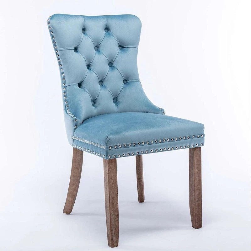 Tufted Solid Wood Contemporary Velvet Upholstered Dining Chairs with Nailhead Trim & Wood Legs, 2-Pcs Set