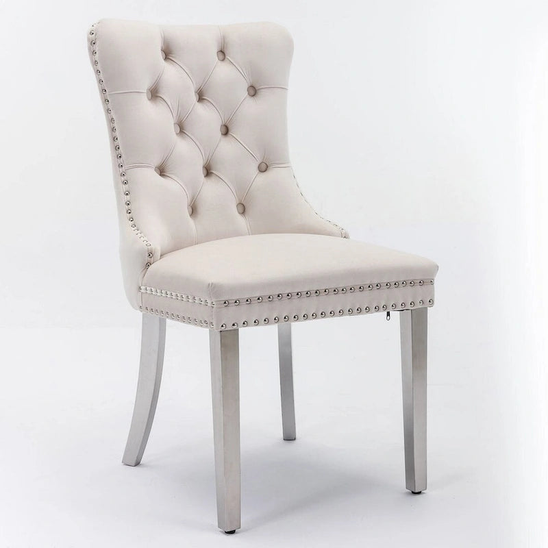 Tufted Solid Wood Contemporary Velvet Upholstered Dining Chairs with Nailhead Trim & Wood Legs, 2-Pcs Set