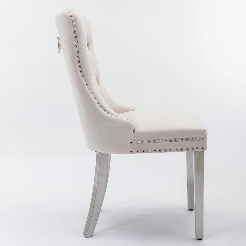 Tufted Solid Wood Contemporary Velvet Upholstered Dining Chairs with Nailhead Trim & Wood Legs, 2-Pcs Set
