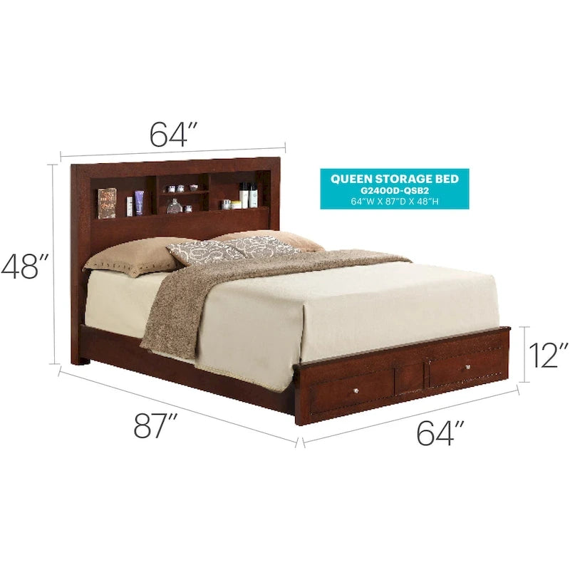 Burlington Queen Storage Platform Bed with Storage Drawers and Storage Shelves