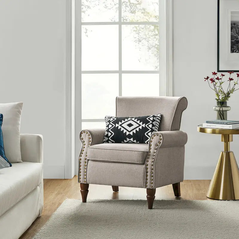 Nyctelius Upholstered Comfy Accent chair with Turned Wooden Legs and Nailhead Trim Set of 2 by HULALA HOME