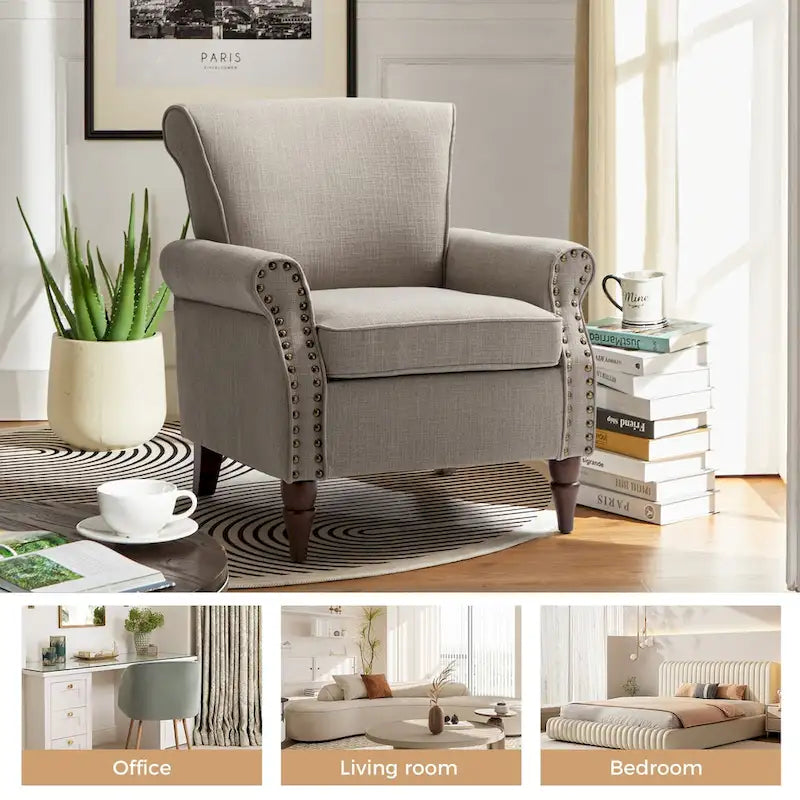 Nyctelius Upholstered Comfy Accent chair with Turned Wooden Legs and Nailhead Trim Set of 2 by HULALA HOME