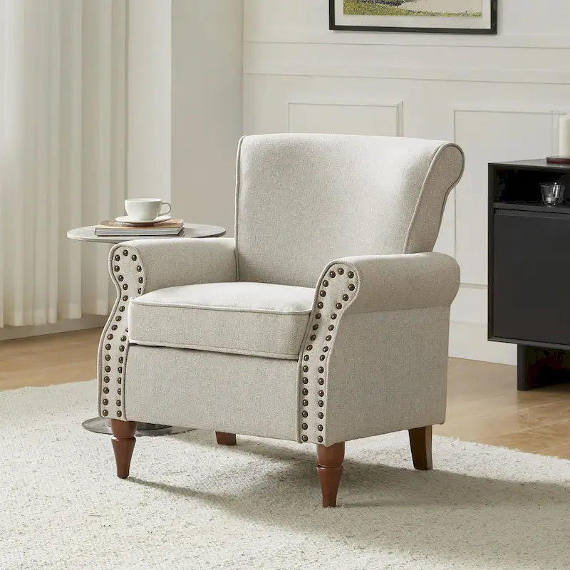 Nyctelius Upholstered Comfy Accent chair with Turned Wooden Legs and Nailhead Trim Set of 2 by HULALA HOME