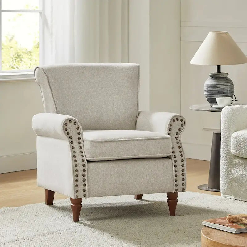 Nyctelius Upholstered Comfy Accent chair with Turned Wooden Legs and Nailhead Trim Set of 2 by HULALA HOME