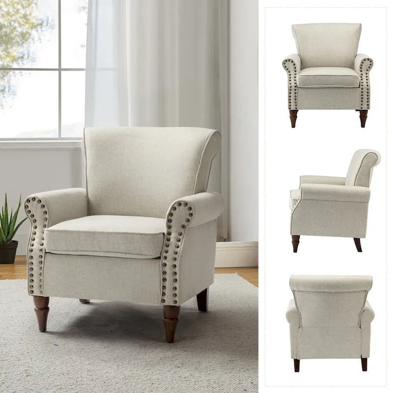 Nyctelius Upholstered Comfy Accent chair with Turned Wooden Legs and Nailhead Trim Set of 2 by HULALA HOME