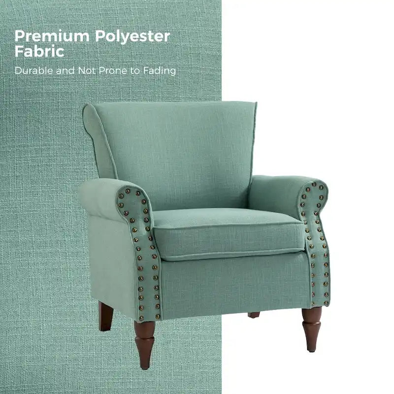 Nyctelius Upholstered Comfy Accent chair with Turned Wooden Legs and Nailhead Trim Set of 2 by HULALA HOME