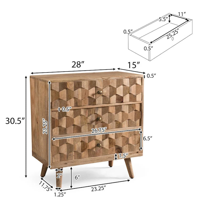 Latona Mid-Century Modern Handcrafted Mango Wood 3 Drawer Chest by Christopher Knight Home