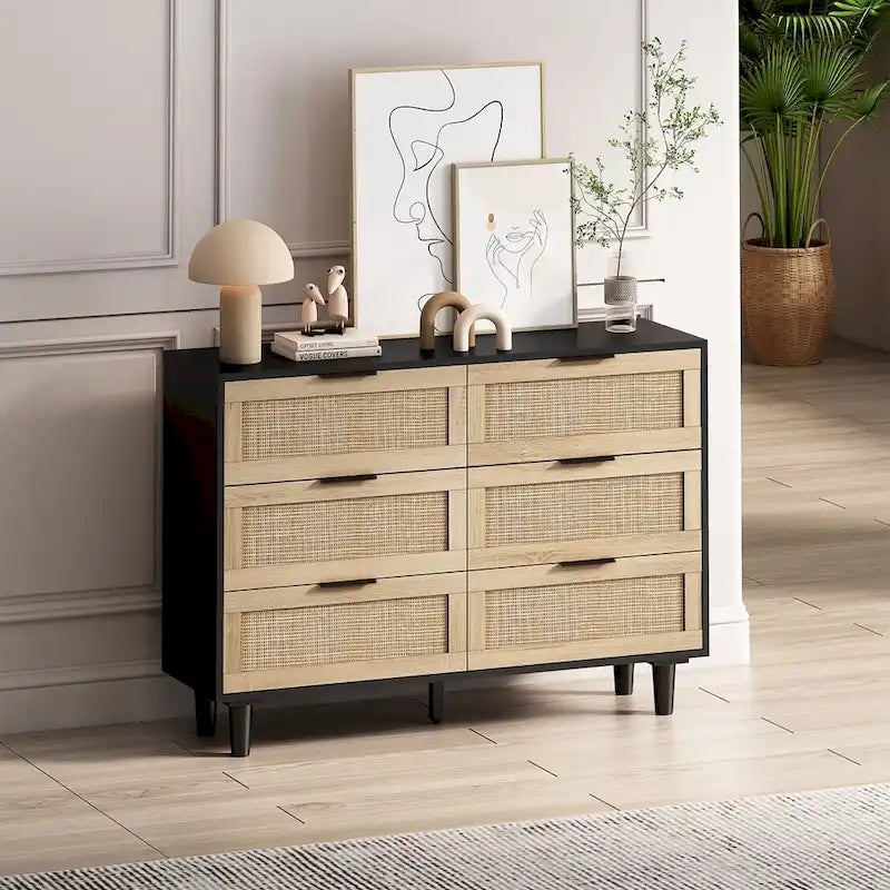 6-Drawers Rattan Storage Cabinet Rattan Drawer Dressers