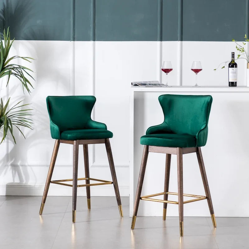 Roundhill Furniture Leland Fabric Upholstered Wingback Bar Stools (Set of 2)