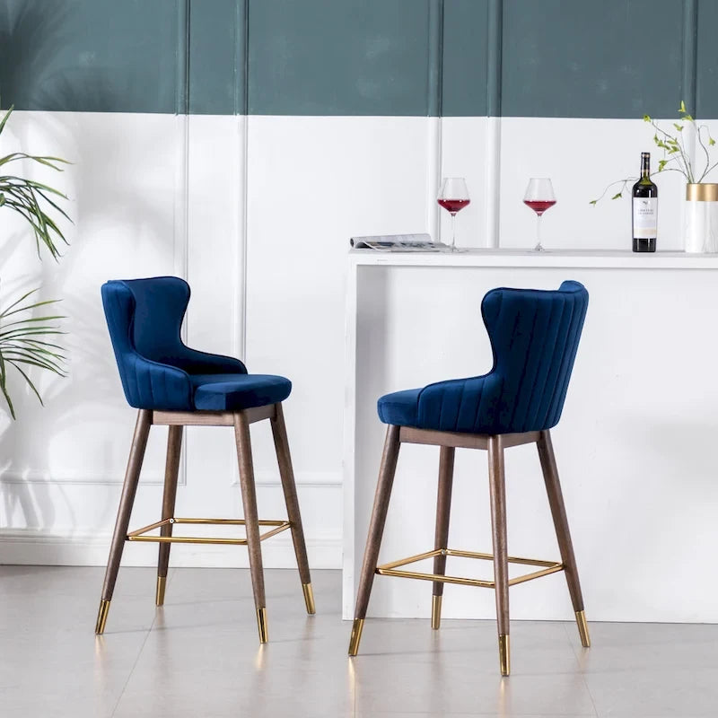 Roundhill Furniture Leland Fabric Upholstered Wingback Bar Stools (Set of 2)